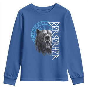 Viking Berserker Bear Warrior Odin Runes Nordic Compass Youth Sweatshirt TS11 Royal Blue Print Your Wear