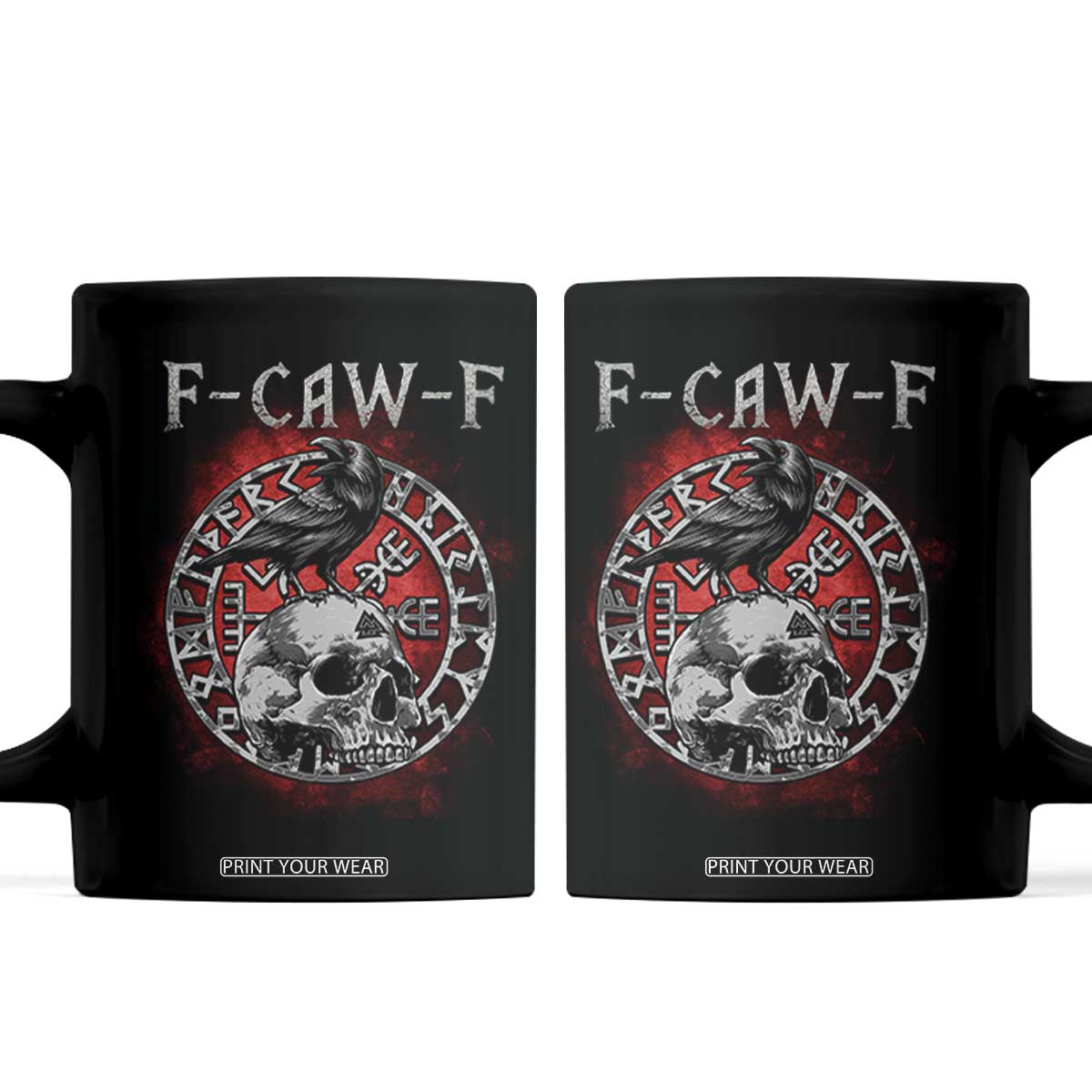 Funny F Caw F Viking Crow Coffee Mug Vegvisir Black Bird Gothic Skull Adult Humor TS11 Black Print Your Wear