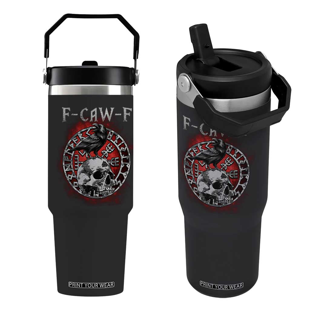 Funny F Caw F Viking Crow Flip Straw Tumbler Vegvisir Black Bird Gothic Skull Adult Humor TS11 One Size: 30 oz Black Print Your Wear