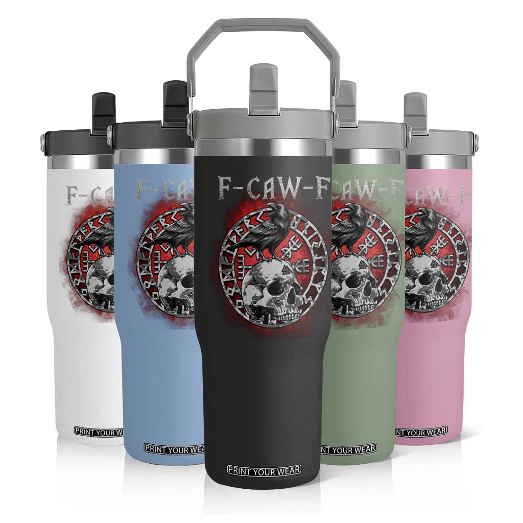 Funny F Caw F Viking Crow Flip Straw Tumbler Vegvisir Black Bird Gothic Skull Adult Humor TS11 Print Your Wear