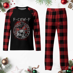 Funny F Caw F Viking Crow Plaid Pajama Set Vegvisir Black Bird Gothic Skull Adult Humor TS11 Buffalo Plaid Print Your Wear