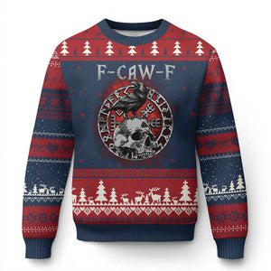 Funny F Caw F Viking Crow Ugly Christmas Sweater Vegvisir Black Bird Gothic Skull Adult Humor TS11 Navy Red Print Your Wear