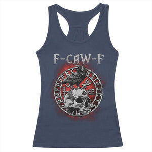 Funny F Caw F Viking Crow Racerback Tank Top Vegvisir Black Bird Gothic Skull Adult Humor TS11 Navy Print Your Wear