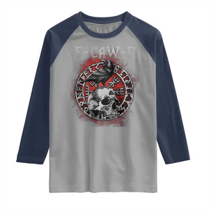 Funny F Caw F Viking Crow Raglan Shirt Vegvisir Black Bird Gothic Skull Adult Humor TS11 Sport Gray Navy Print Your Wear