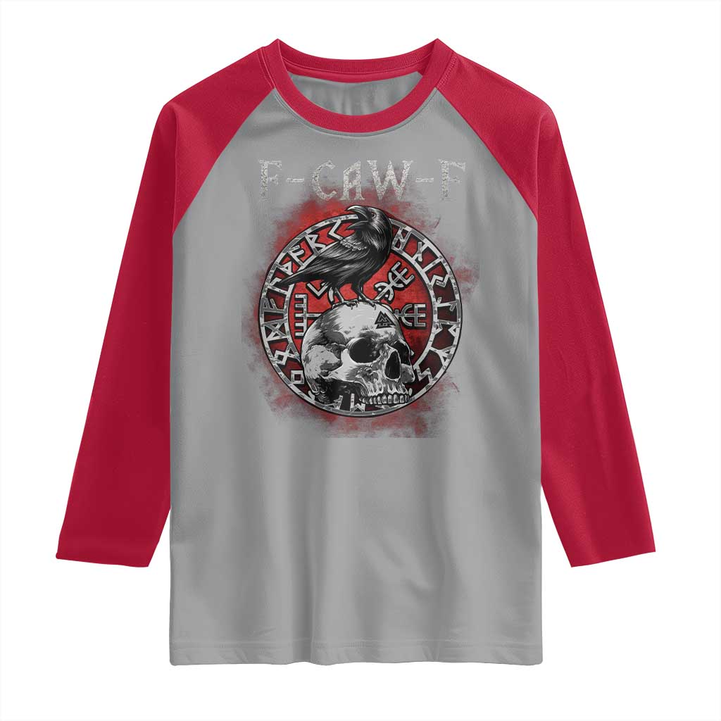 Funny F Caw F Viking Crow Raglan Shirt Vegvisir Black Bird Gothic Skull Adult Humor TS11 Sport Gray Red Print Your Wear
