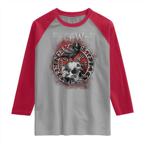 Funny F Caw F Viking Crow Raglan Shirt Vegvisir Black Bird Gothic Skull Adult Humor TS11 Sport Gray Red Print Your Wear