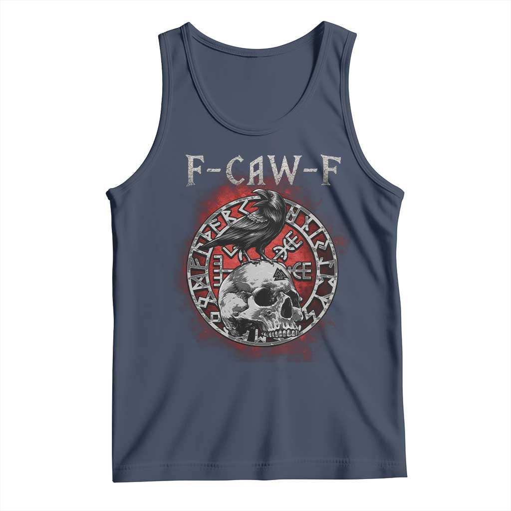 Funny F Caw F Viking Crow Tank Top Vegvisir Black Bird Gothic Skull Adult Humor TS11 Navy Print Your Wear