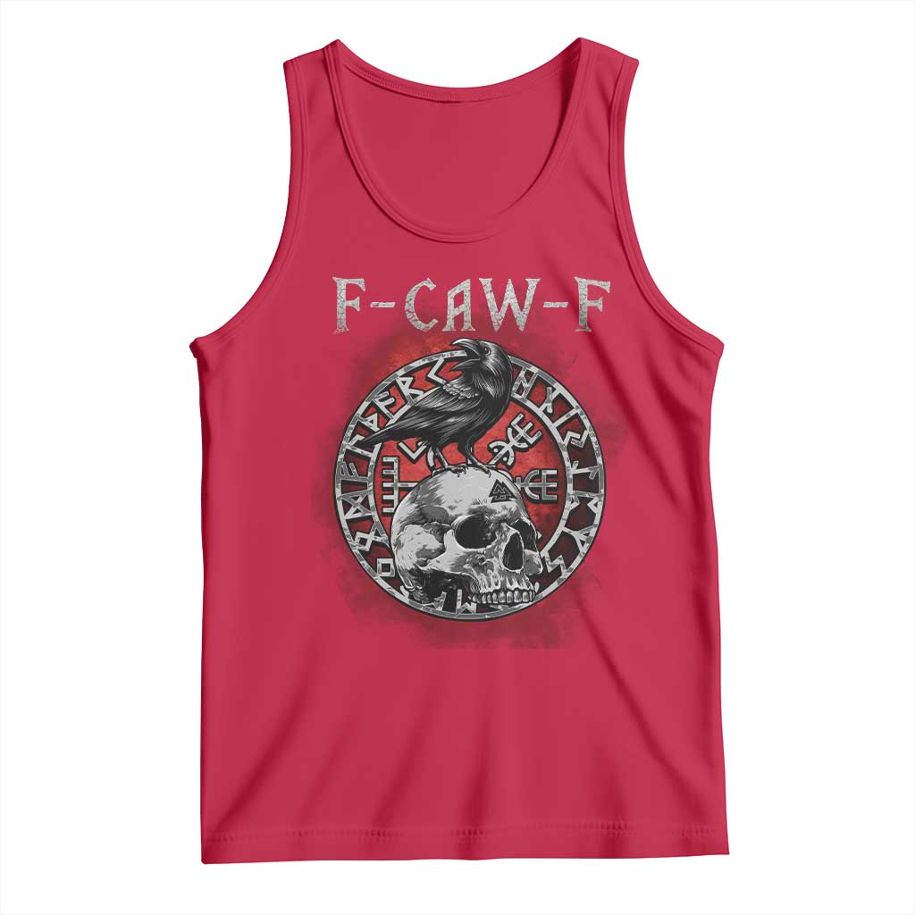 Funny F Caw F Viking Crow Tank Top Vegvisir Black Bird Gothic Skull Adult Humor TS11 Red Print Your Wear