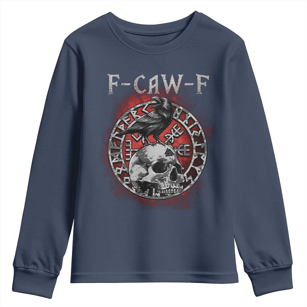 Funny F Caw F Viking Crow Youth Sweatshirt Vegvisir Black Bird Gothic Skull Adult Humor TS11 Navy Print Your Wear