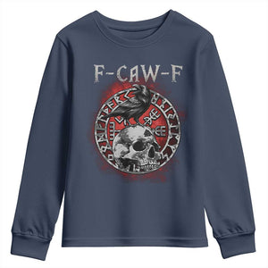 Funny F Caw F Viking Crow Youth Sweatshirt Vegvisir Black Bird Gothic Skull Adult Humor TS11 Navy Print Your Wear