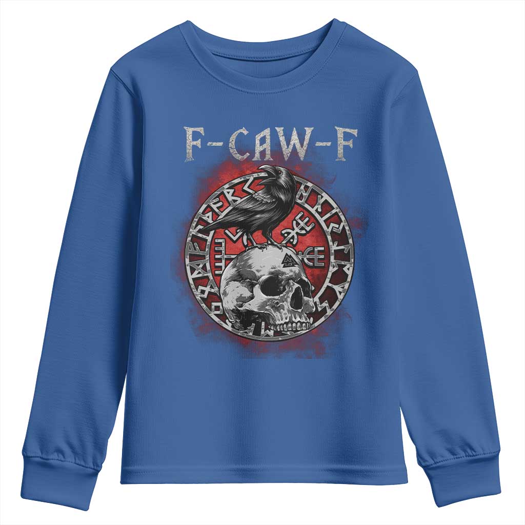 Funny F Caw F Viking Crow Youth Sweatshirt Vegvisir Black Bird Gothic Skull Adult Humor TS11 Royal Blue Print Your Wear