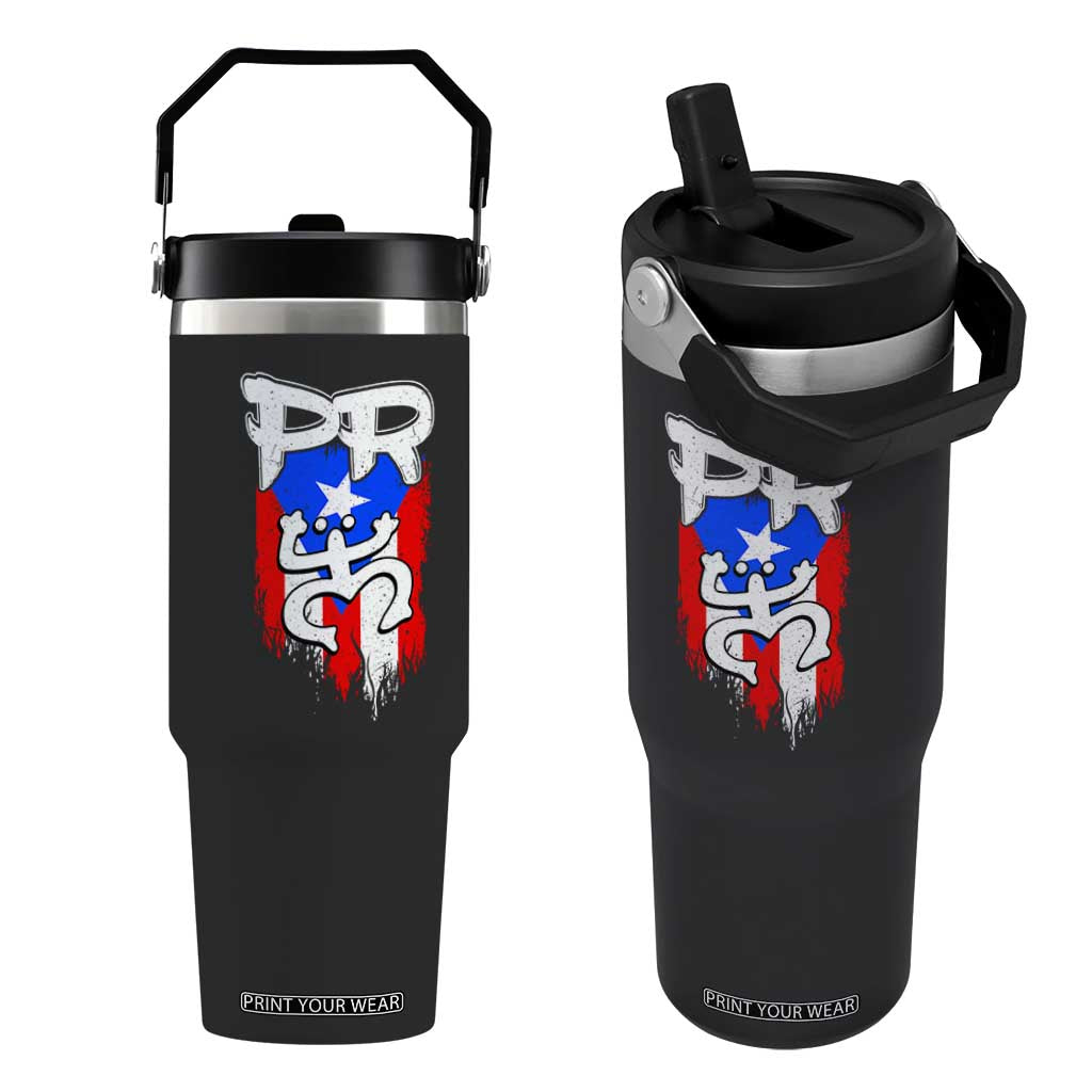 Puerto Rico Flag Hispanic Heritage Month Boricua Taino Coqui Frog Flip Straw Tumbler TS11 One Size: 30 oz Black Print Your Wear