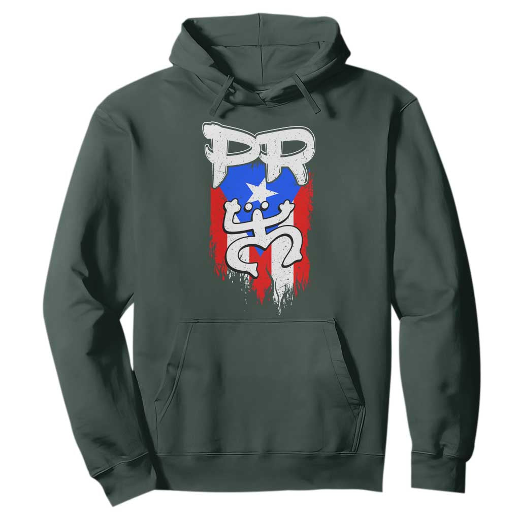 Puerto Rico Flag Hispanic Heritage Month Boricua Taino Coqui Frog Hoodie TS11 Dark Forest Green Print Your Wear