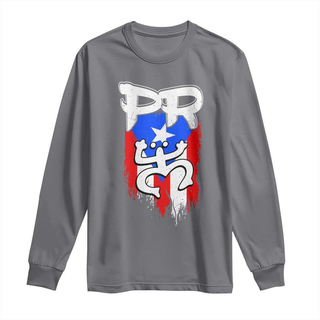 Puerto Rico Flag Hispanic Heritage Month Boricua Taino Coqui Frog Long Sleeve Shirt TS11 Charcoal Print Your Wear