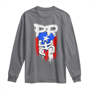 Puerto Rico Flag Hispanic Heritage Month Boricua Taino Coqui Frog Long Sleeve Shirt TS11 Charcoal Print Your Wear