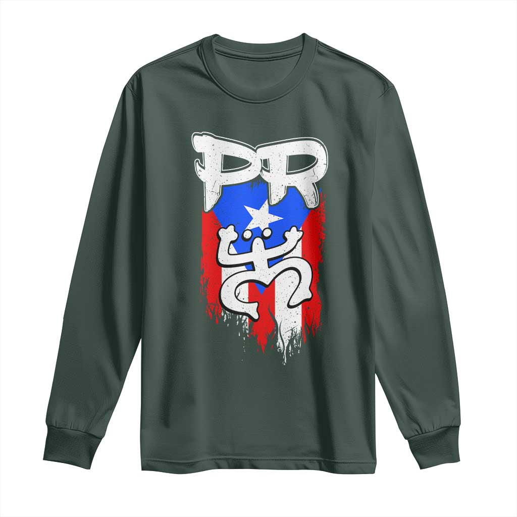 Puerto Rico Flag Hispanic Heritage Month Boricua Taino Coqui Frog Long Sleeve Shirt TS11 Dark Forest Green Print Your Wear
