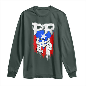 Puerto Rico Flag Hispanic Heritage Month Boricua Taino Coqui Frog Long Sleeve Shirt TS11 Dark Forest Green Print Your Wear