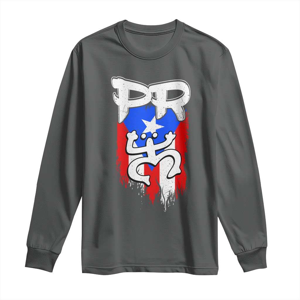 Puerto Rico Flag Hispanic Heritage Month Boricua Taino Coqui Frog Long Sleeve Shirt TS11 Dark Heather Print Your Wear