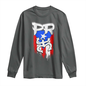 Puerto Rico Flag Hispanic Heritage Month Boricua Taino Coqui Frog Long Sleeve Shirt TS11 Dark Heather Print Your Wear