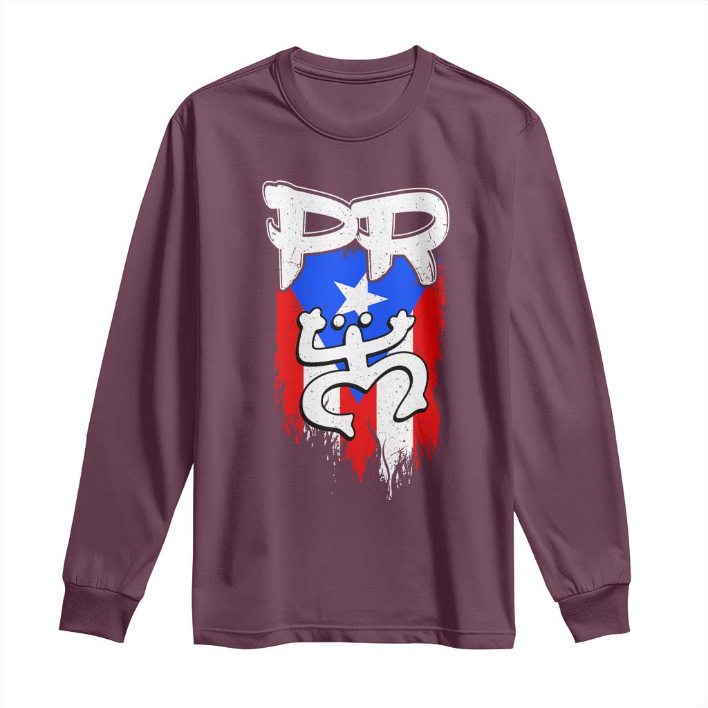 Puerto Rico Flag Hispanic Heritage Month Boricua Taino Coqui Frog Long Sleeve Shirt TS11 Maroon Print Your Wear