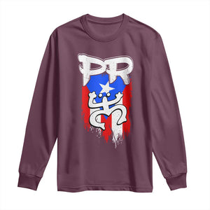 Puerto Rico Flag Hispanic Heritage Month Boricua Taino Coqui Frog Long Sleeve Shirt TS11 Maroon Print Your Wear