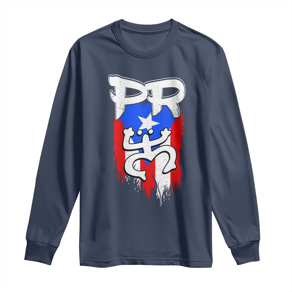 Puerto Rico Flag Hispanic Heritage Month Boricua Taino Coqui Frog Long Sleeve Shirt TS11 Navy Print Your Wear