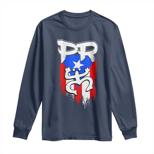 Puerto Rico Flag Hispanic Heritage Month Boricua Taino Coqui Frog Long Sleeve Shirt TS11 Navy Print Your Wear