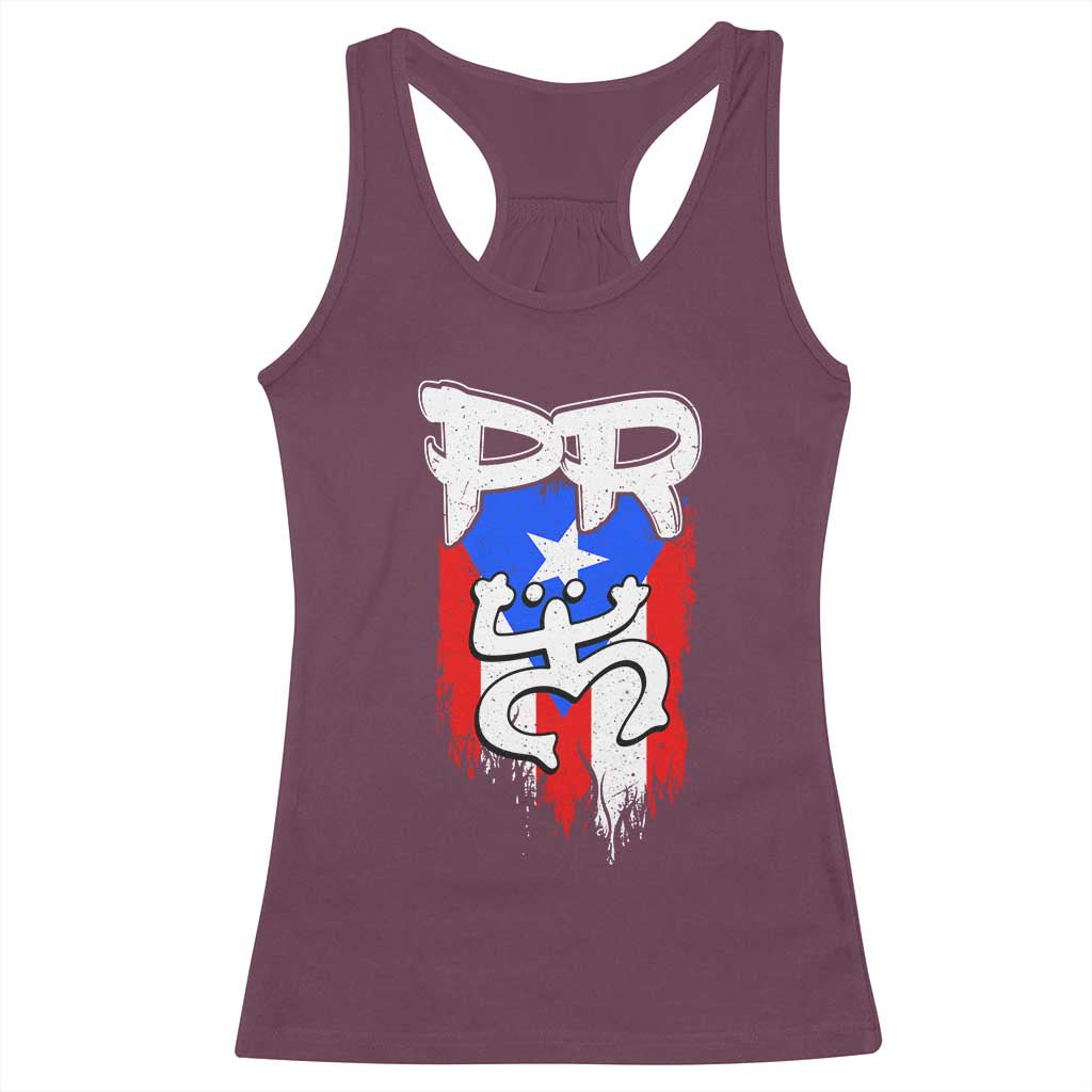 Puerto Rico Flag Hispanic Heritage Month Boricua Taino Coqui Frog Racerback Tank Top TS11 Maroon Print Your Wear