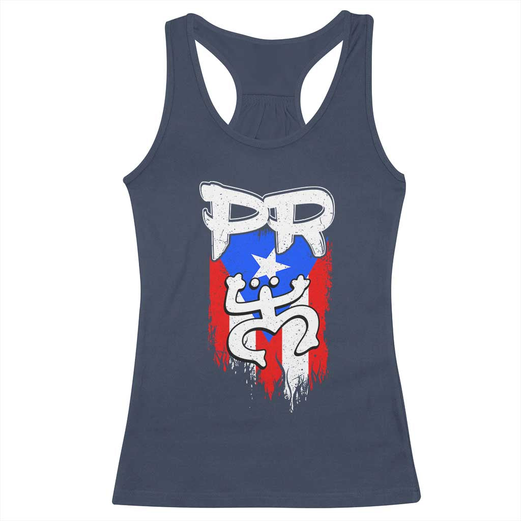 Puerto Rico Flag Hispanic Heritage Month Boricua Taino Coqui Frog Racerback Tank Top TS11 Navy Print Your Wear