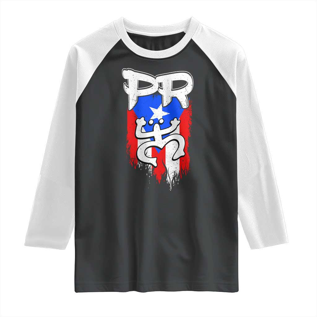 Puerto Rico Flag Hispanic Heritage Month Boricua Taino Coqui Frog Raglan Shirt TS11 Black White Print Your Wear