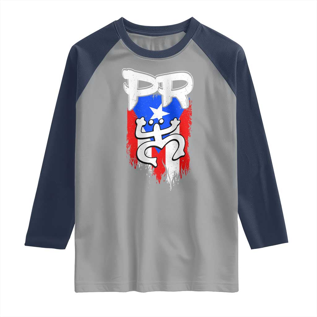 Puerto Rico Flag Hispanic Heritage Month Boricua Taino Coqui Frog Raglan Shirt TS11 Sport Gray Navy Print Your Wear