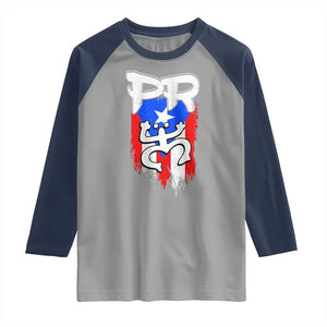 Puerto Rico Flag Hispanic Heritage Month Boricua Taino Coqui Frog Raglan Shirt TS11 Sport Gray Navy Print Your Wear