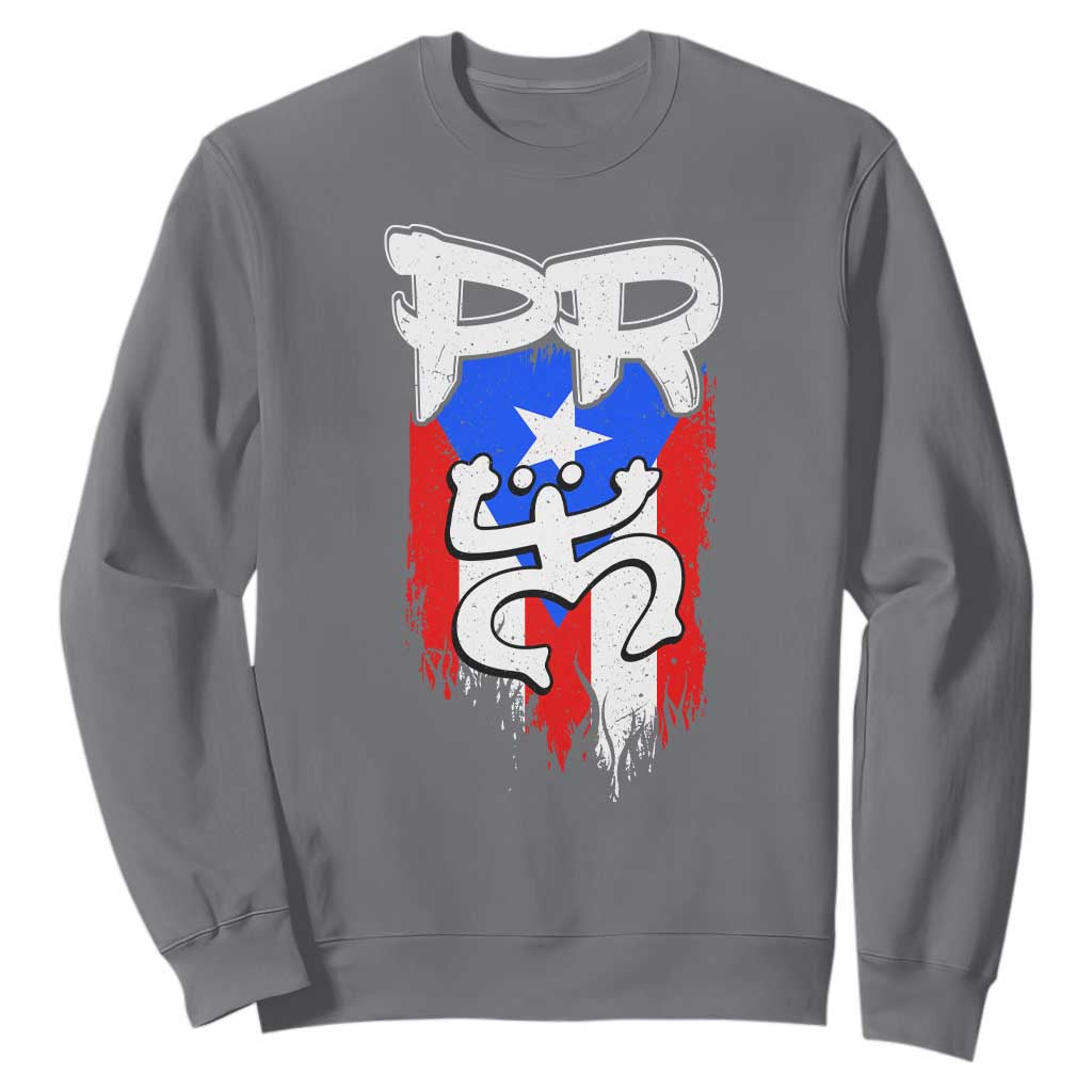 Puerto Rico Flag Hispanic Heritage Month Boricua Taino Coqui Frog Sweatshirt TS11 Charcoal Print Your Wear