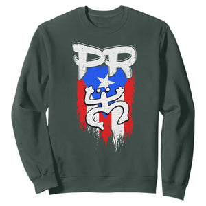 Puerto Rico Flag Hispanic Heritage Month Boricua Taino Coqui Frog Sweatshirt TS11 Dark Forest Green Print Your Wear