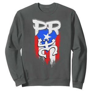 Puerto Rico Flag Hispanic Heritage Month Boricua Taino Coqui Frog Sweatshirt TS11 Dark Heather Print Your Wear