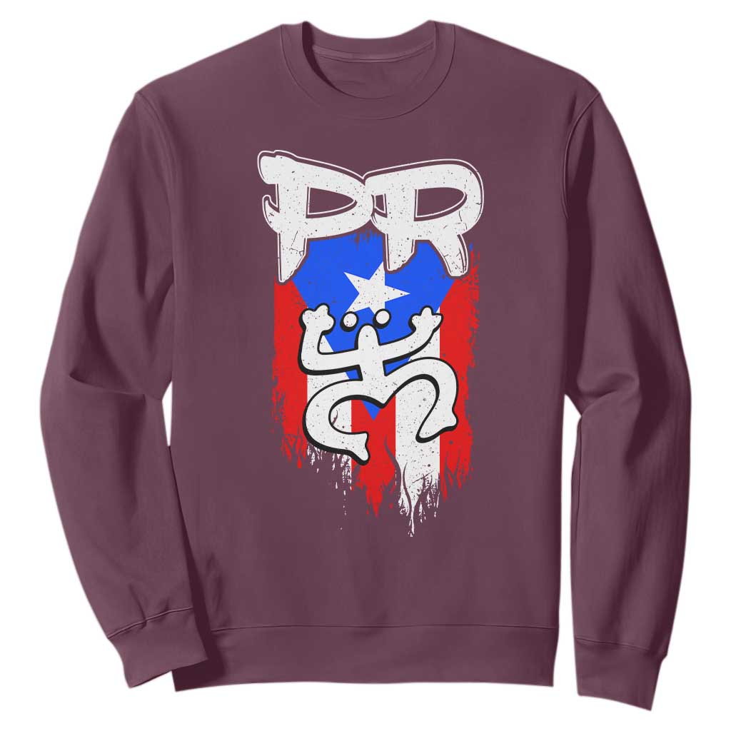 Puerto Rico Flag Hispanic Heritage Month Boricua Taino Coqui Frog Sweatshirt TS11 Maroon Print Your Wear
