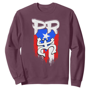 Puerto Rico Flag Hispanic Heritage Month Boricua Taino Coqui Frog Sweatshirt TS11 Maroon Print Your Wear
