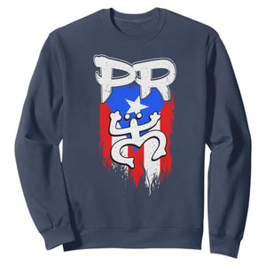Puerto Rico Flag Hispanic Heritage Month Boricua Taino Coqui Frog Sweatshirt TS11 Navy Print Your Wear
