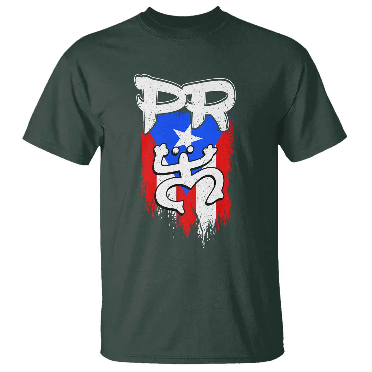 Puerto Rico Flag Hispanic Heritage Month Boricua Taino Coqui Frog T Shirt TS11 Dark Forest Green Print Your Wear