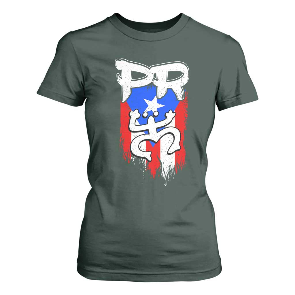 Puerto Rico Flag Hispanic Heritage Month Boricua Taino Coqui Frog T Shirt For Women TS11 Dark Forest Green Print Your Wear