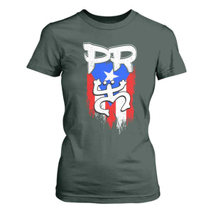 Puerto Rico Flag Hispanic Heritage Month Boricua Taino Coqui Frog T Shirt For Women TS11 Dark Forest Green Print Your Wear