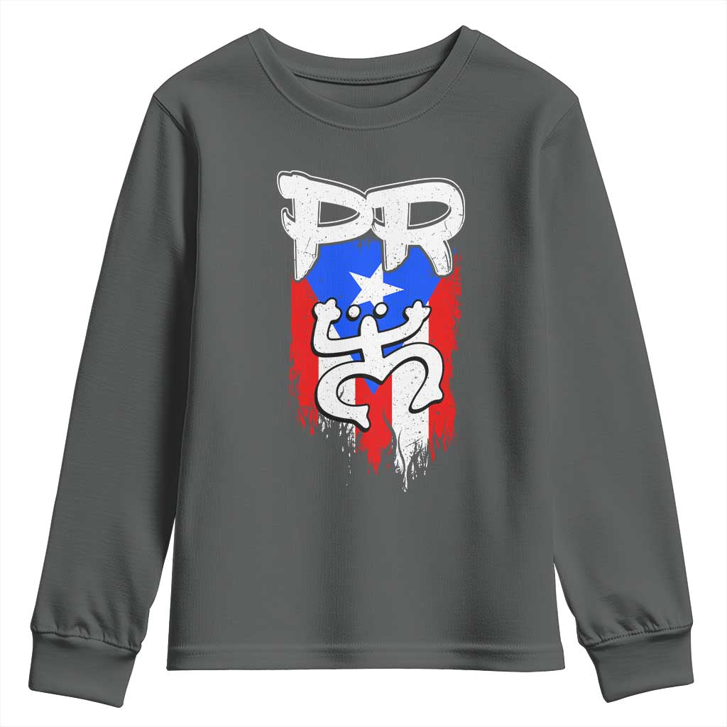 Puerto Rico Flag Hispanic Heritage Month Boricua Taino Coqui Frog Youth Sweatshirt TS11 Dark Heather Print Your Wear