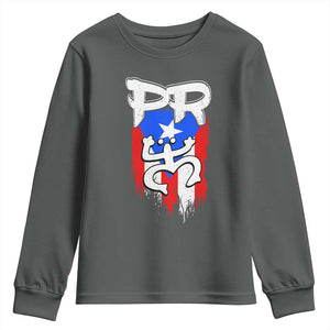 Puerto Rico Flag Hispanic Heritage Month Boricua Taino Coqui Frog Youth Sweatshirt TS11 Dark Heather Print Your Wear