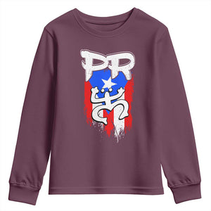 Puerto Rico Flag Hispanic Heritage Month Boricua Taino Coqui Frog Youth Sweatshirt TS11 Maroon Print Your Wear