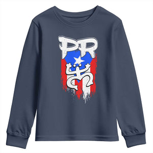 Puerto Rico Flag Hispanic Heritage Month Boricua Taino Coqui Frog Youth Sweatshirt TS11 Navy Print Your Wear