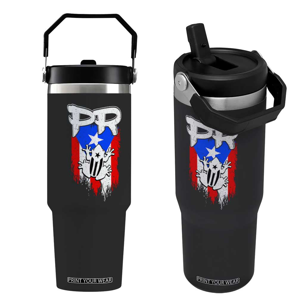 Puerto Rico Flag Hispanic Heritage Month Boricua Coqui Frog Flip Straw Tumbler TS11 One Size: 30 oz Black Print Your Wear