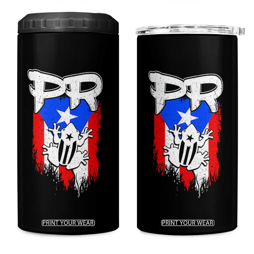 Puerto Rico Flag Hispanic Heritage Month Boricua Coqui Frog 4 in 1 Can Cooler Tumbler TS11 One Size: 16 oz Black Print Your Wear