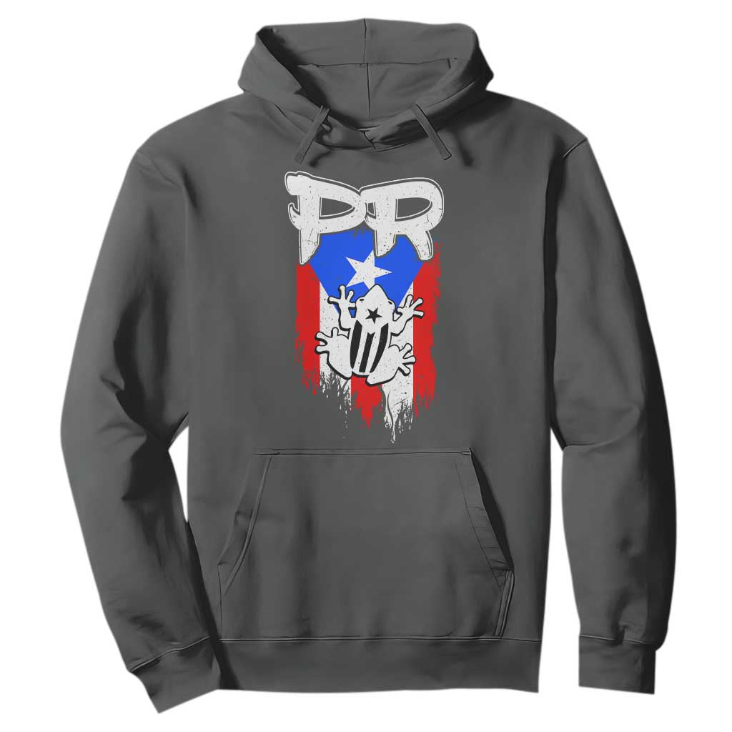 Puerto Rico Flag Hispanic Heritage Month Boricua Coqui Frog Hoodie TS11 Dark Heather Print Your Wear