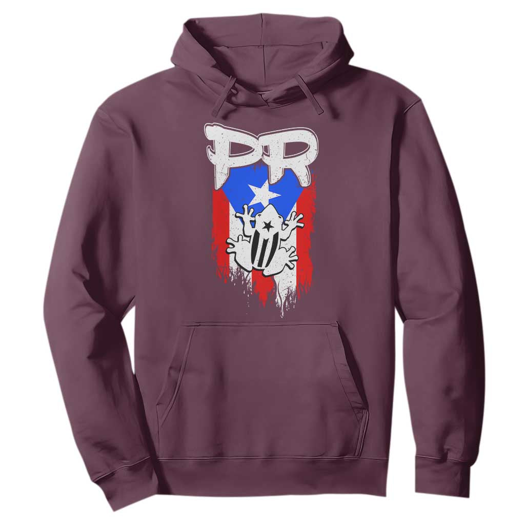 Puerto Rico Flag Hispanic Heritage Month Boricua Coqui Frog Hoodie TS11 Maroon Print Your Wear