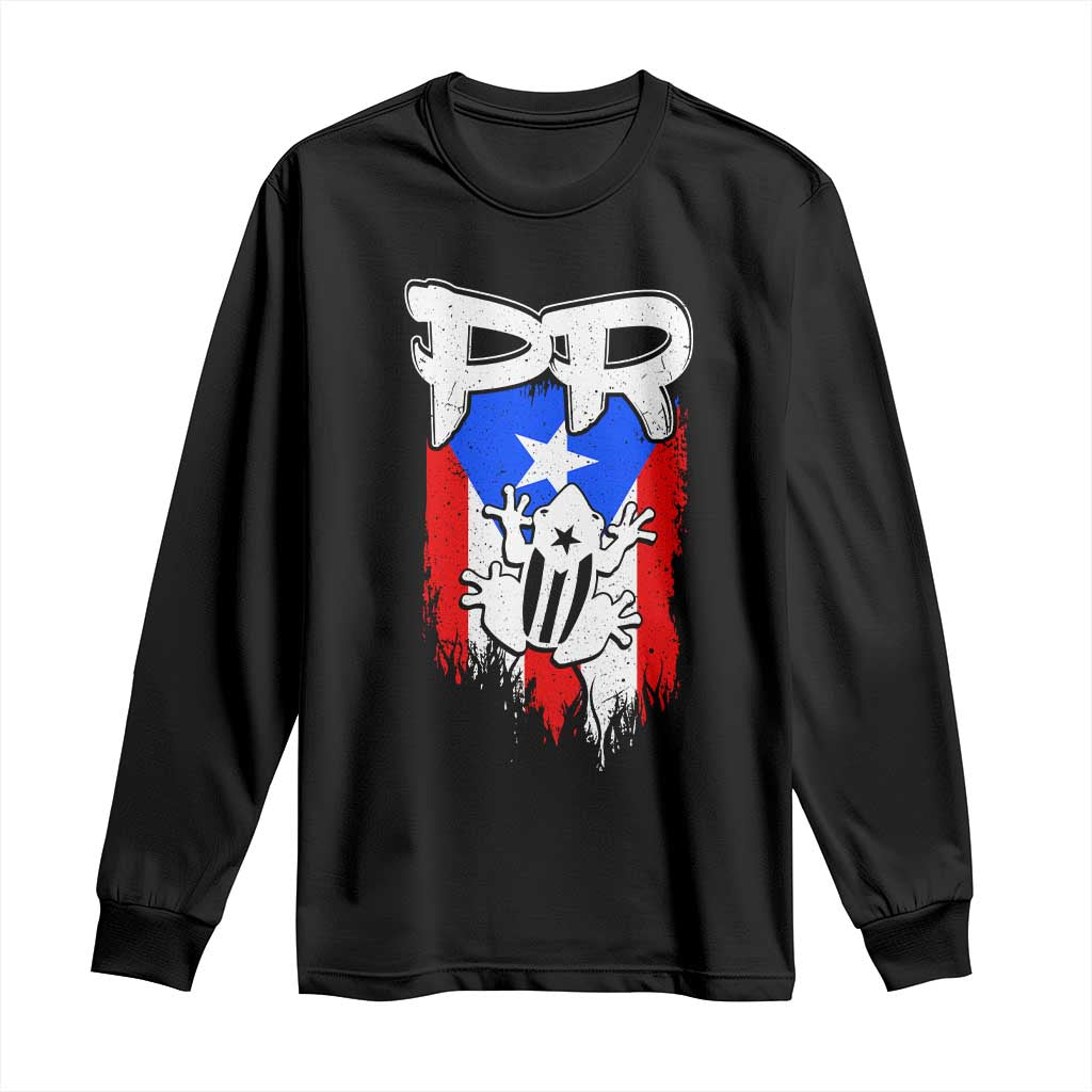 Puerto Rico Flag Hispanic Heritage Month Boricua Coqui Frog Long Sleeve Shirt TS11 Black Print Your Wear